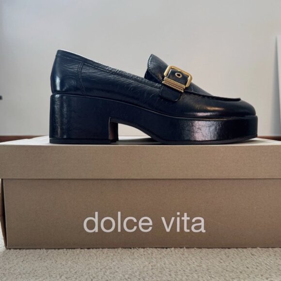 DOLCE VITA Yonder Midnight Crinkle Patent Platform Loafer Women’s Size 9.5 - Picture 2 of 5